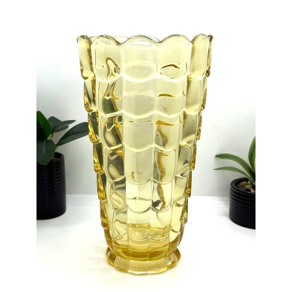 Vintage 40s Cambridge Glass Vase Mandarin Gold Cascade Waterfall - Picture 1 of 10